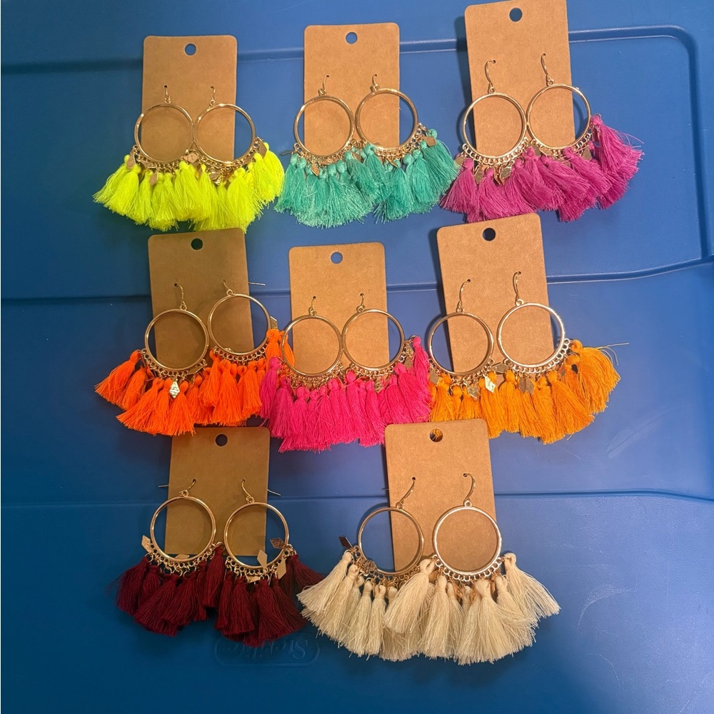 Colorful Tassel Hoop Earrings Set